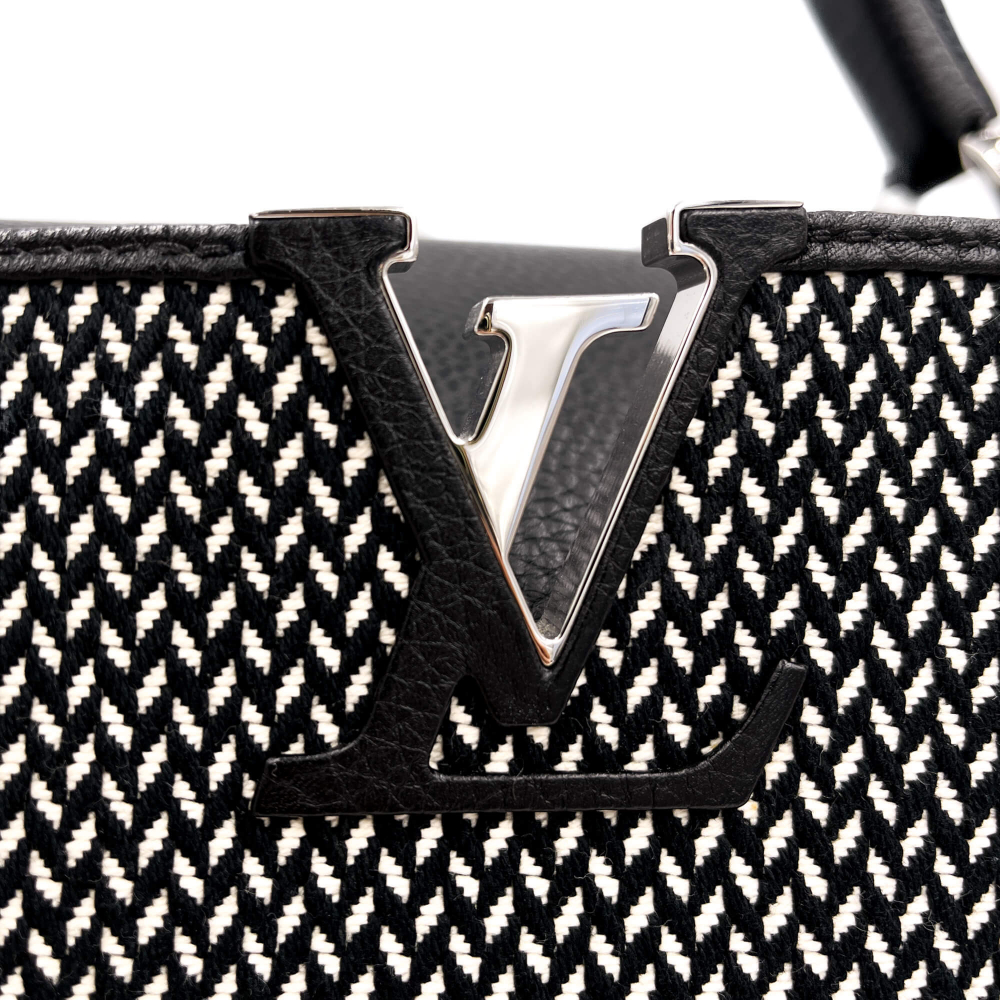 Louis Vuitton Capucines GM Woven Raffia and Leather Handbag Black & White