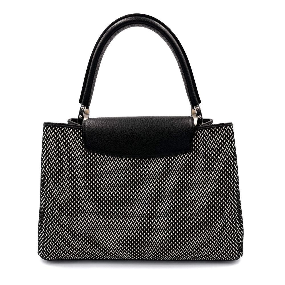 Louis Vuitton Capucines GM Woven Raffia and Leather Handbag Black & White