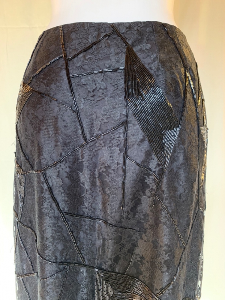 Matthew Williamson Runway Beaded Lace Knielanger Rock mit Perlenschnürung