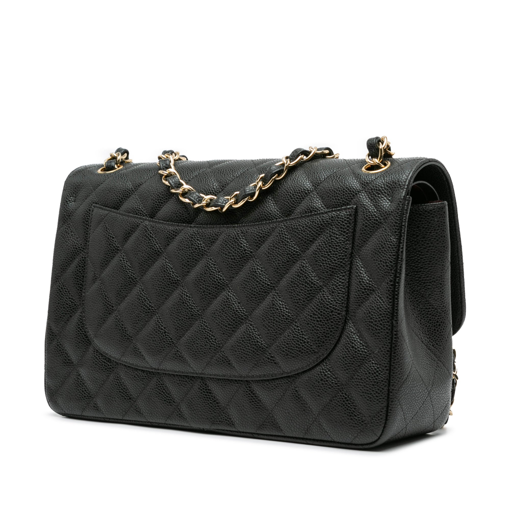 Chanel Classic Double Flap Jumbo Matelassè Caviar Leather 2-Ways Flap Handbag Black