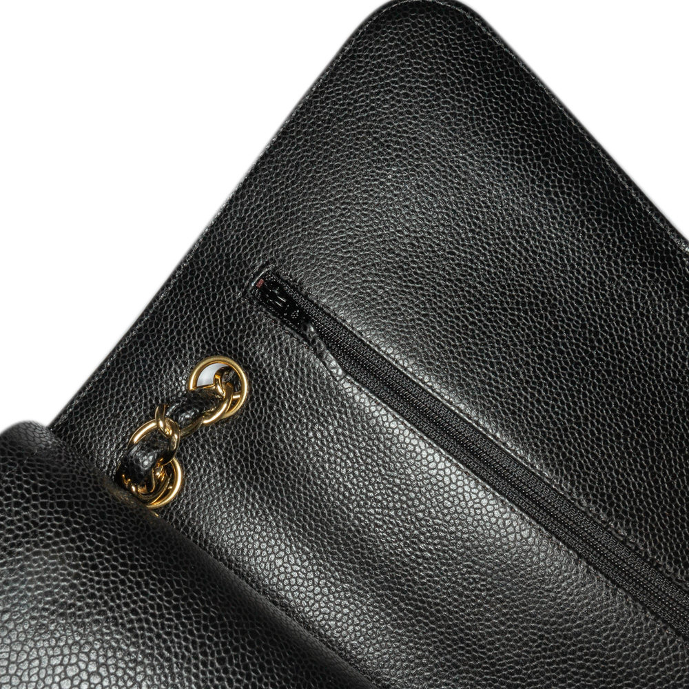 Chanel Classic Double Flap Jumbo Matelassè Caviar Leather 2-Ways Flap Handbag Black