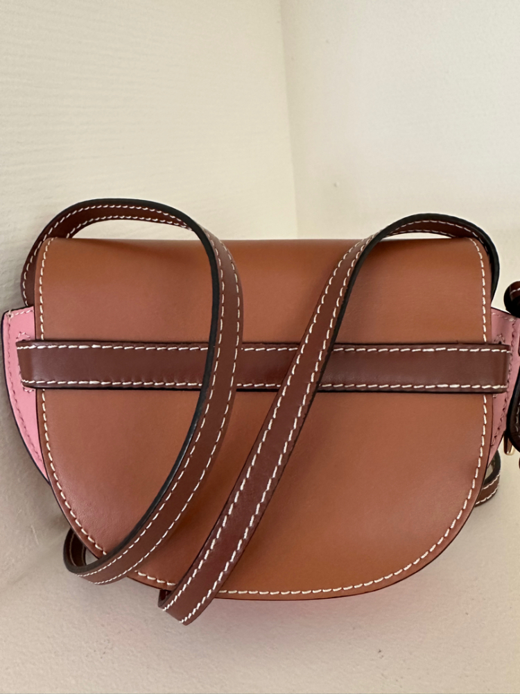 Loewe Gate Bag Mini Tan x Medium Pink Calf Leather Spain made Authentic