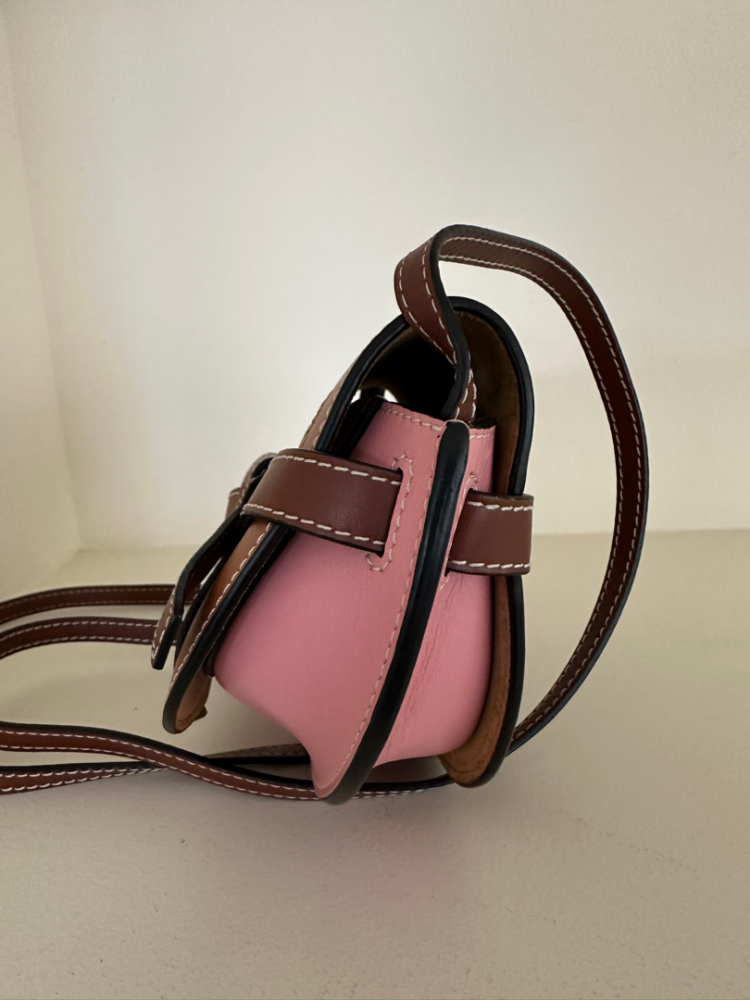 Loewe Gate Bag Mini Tan x Medium Pink Calf Leather Spain made Authentic