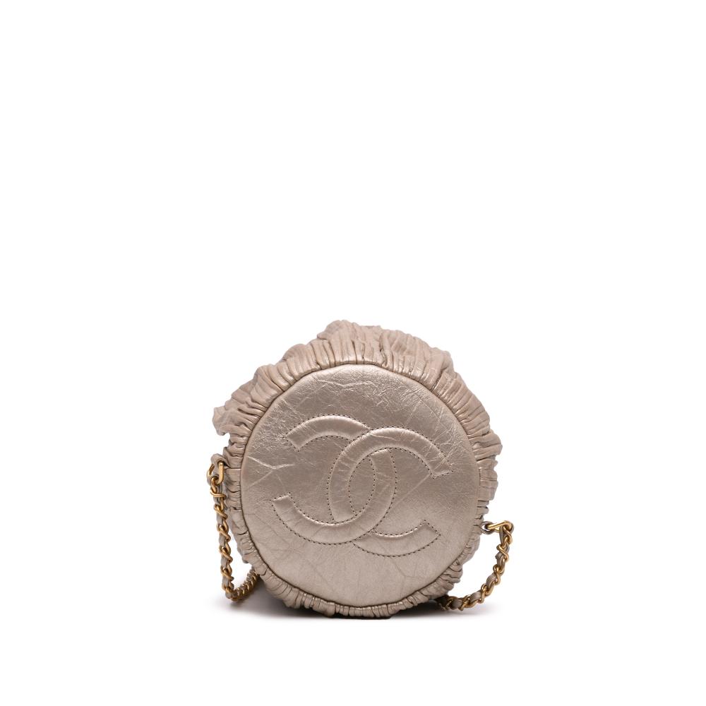 Chanel B Chanel Gold Calf Leather Medium Metallic skin Coco Pleats Drawstring Backpack Italy