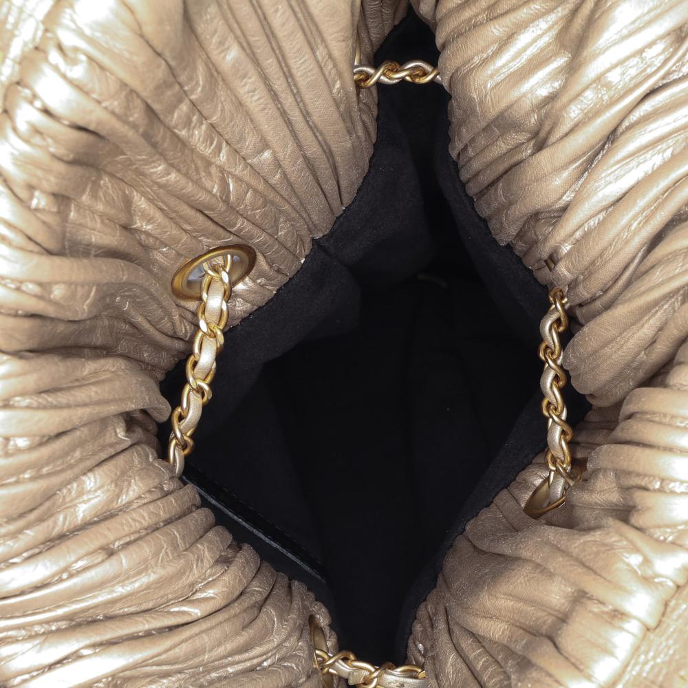 Chanel B Chanel Gold Calf Leather Medium Metallic skin Coco Pleats Drawstring Backpack Italy