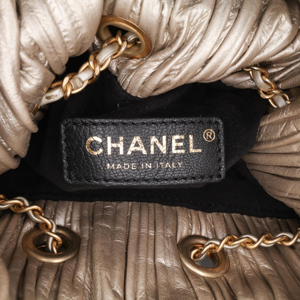 Chanel B Chanel Gold Calf Leather Medium Metallic skin Coco Pleats Drawstring Backpack Italy