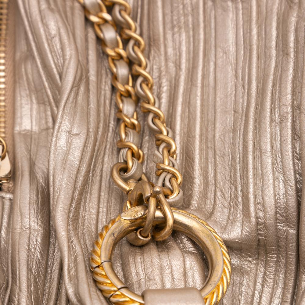 Chanel B Chanel Gold Calf Leather Medium Metallic skin Coco Pleats Drawstring Backpack Italy