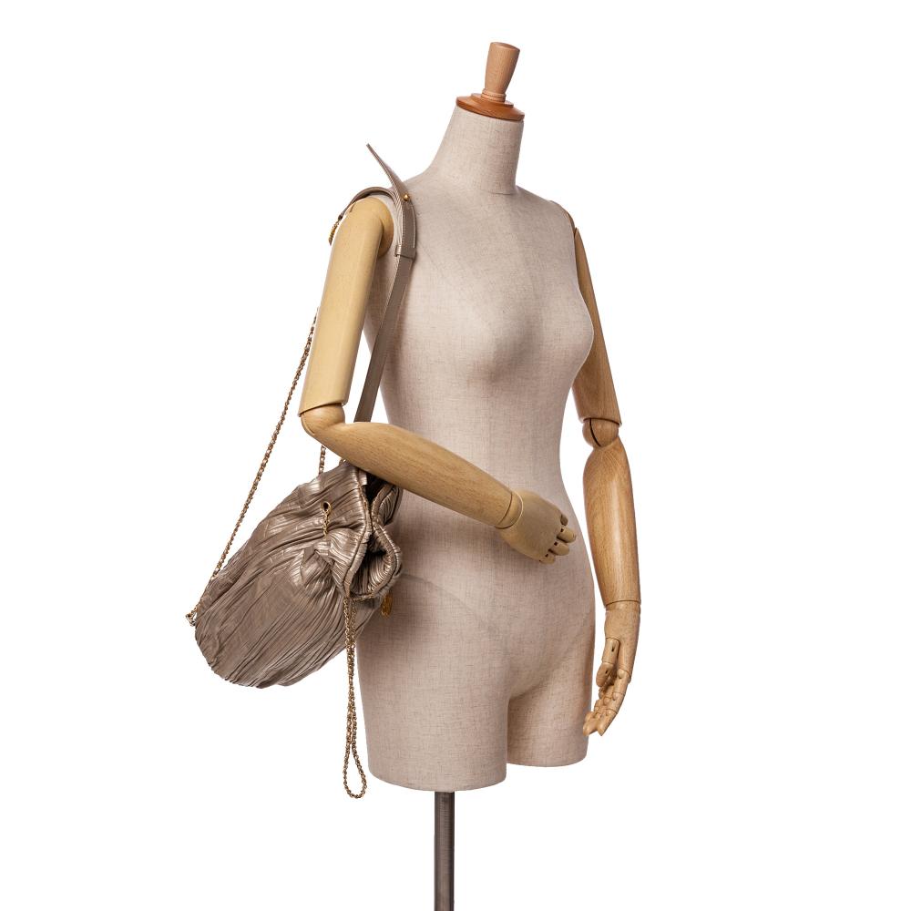 Chanel B Chanel Gold Calf Leather Medium Metallic skin Coco Pleats Drawstring Backpack Italy