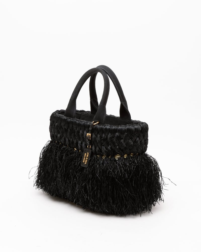 Prada Fringed Raffia Canapa Tote Bag
