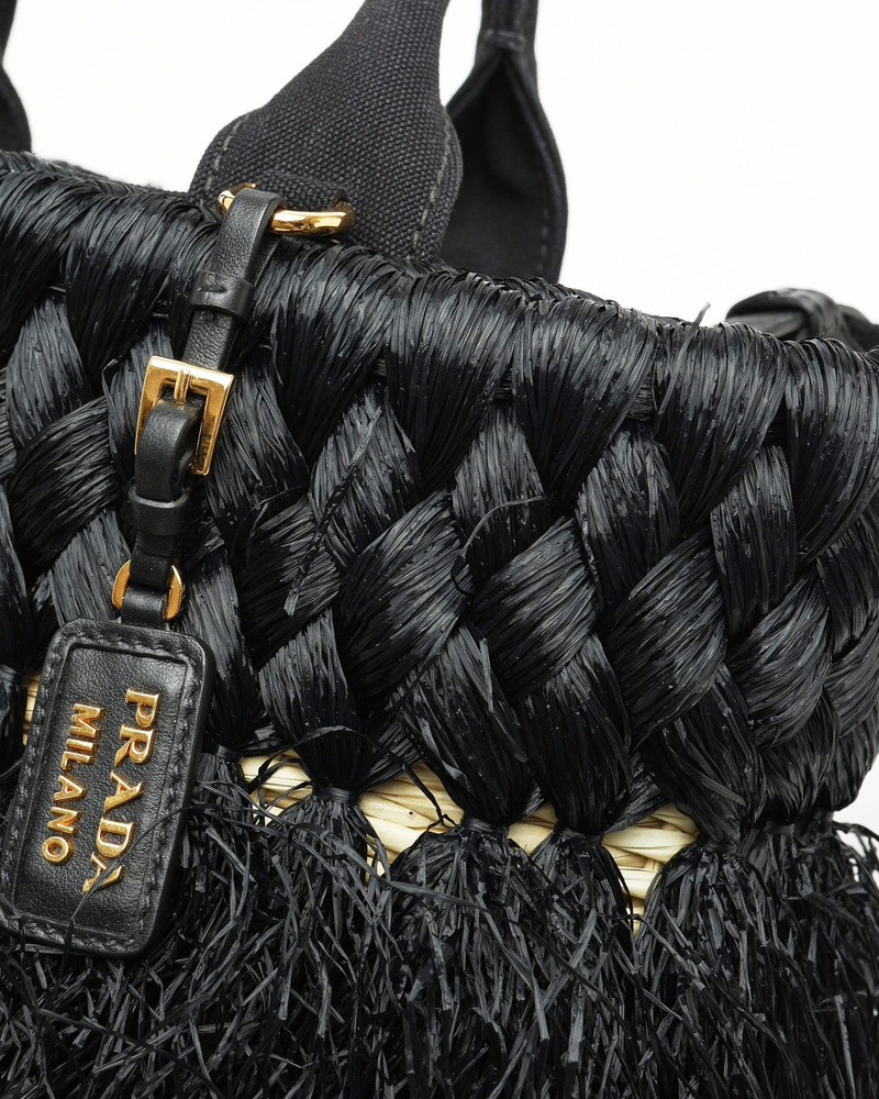 Prada Fringed Raffia Canapa Tote Bag