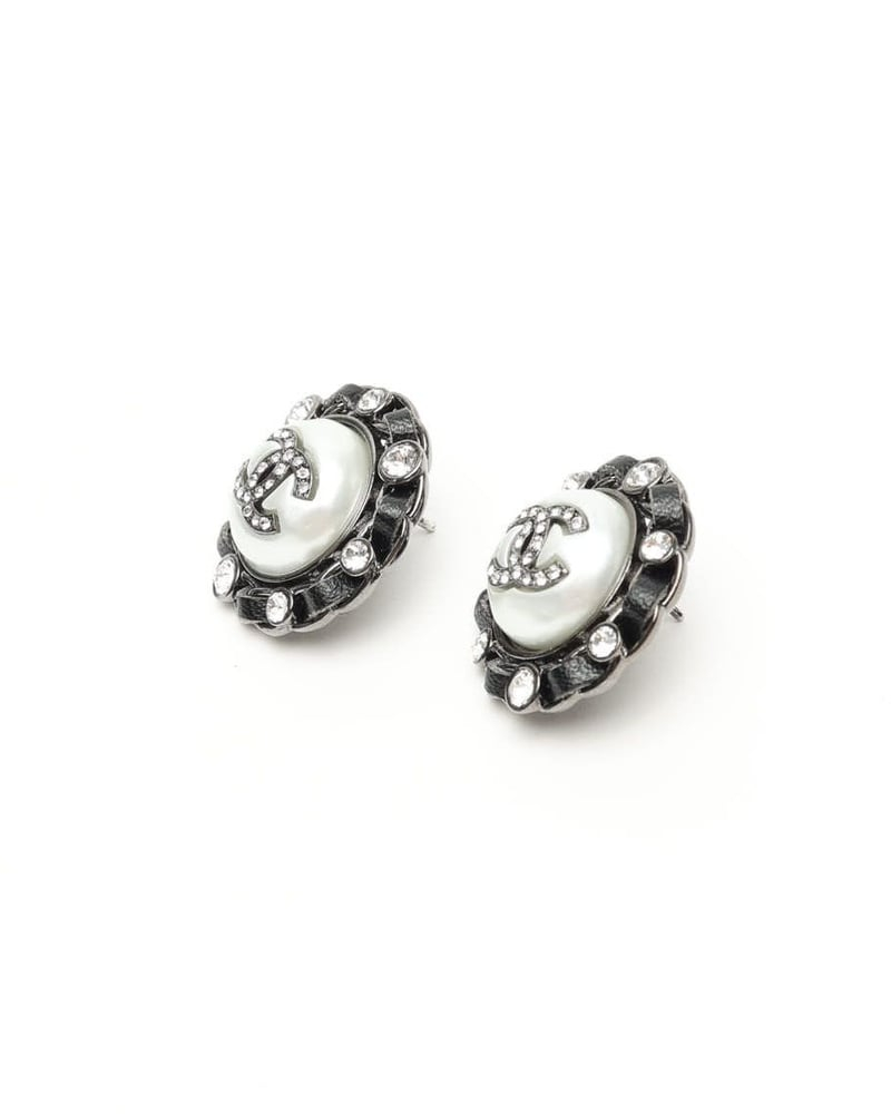 Chanel Coco Mark Chain Rhinestone Pearl Earrings