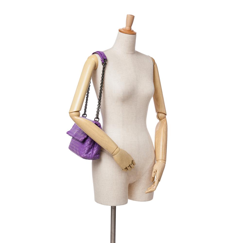 Bottega Veneta Purple Small Nappa Intrecciato Olimpia Shoulder Bag Italy