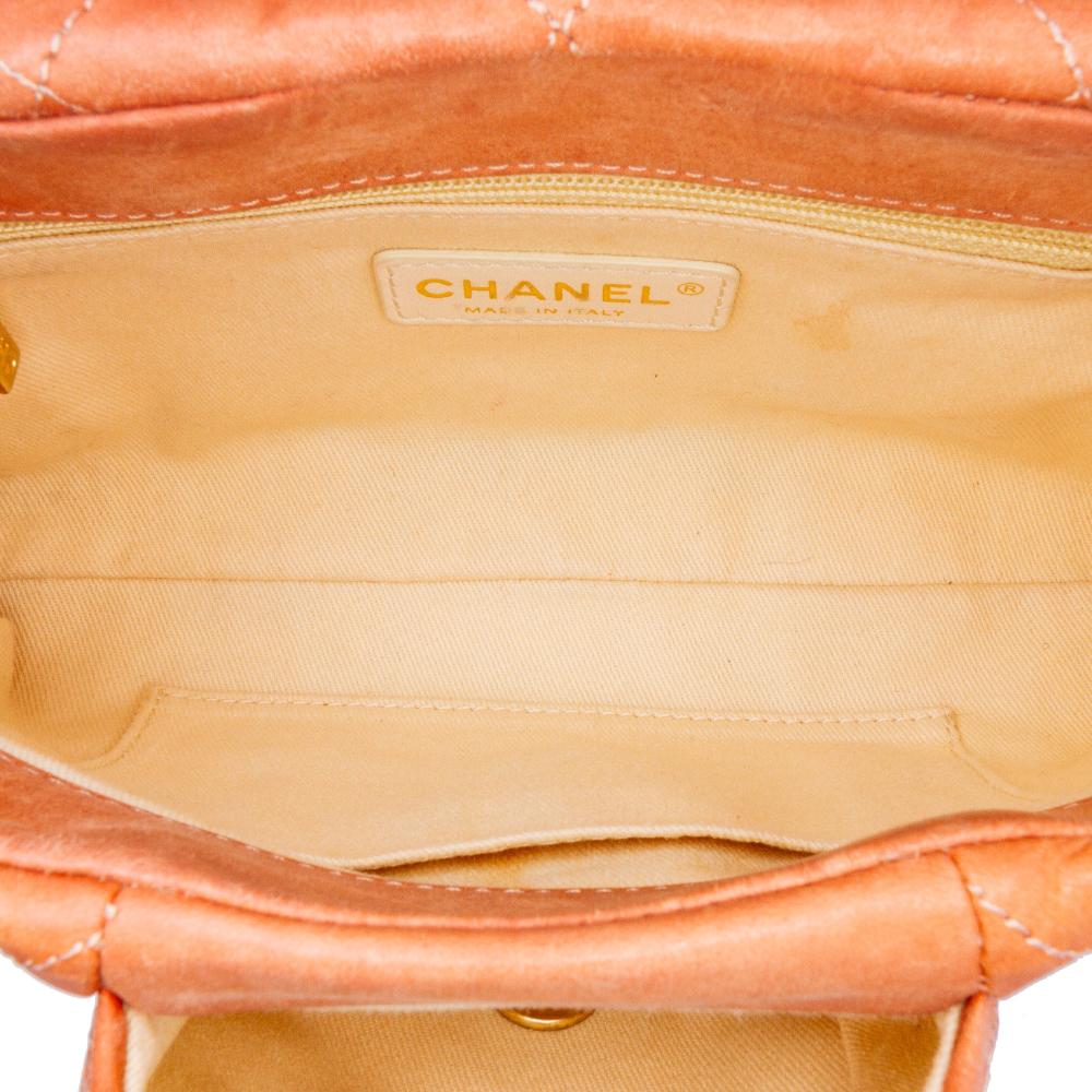Chanel B Chanel Orange Peach Calf Leather Small Aged skin Chic Quilt Flap Italy