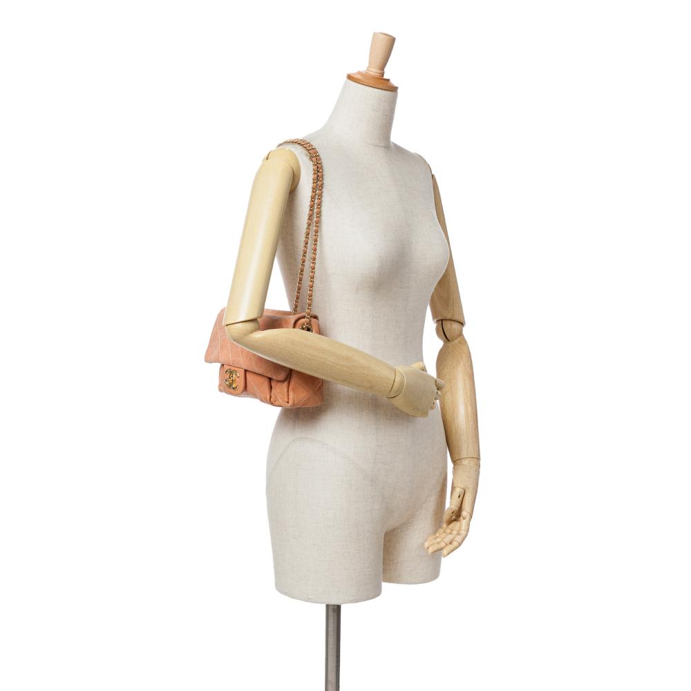 Chanel B Chanel Orange Peach Calf Leather Small Aged skin Chic Quilt Flap Italy