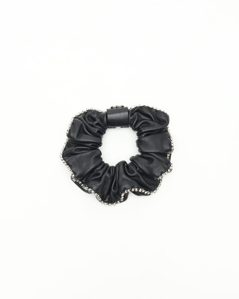 Chanel Coco Mark Rhinestone Leather Scrunchies