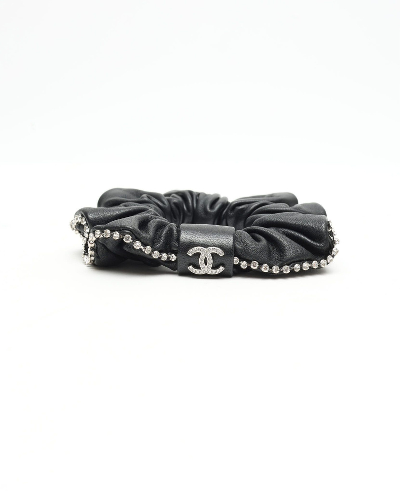Chanel Coco Mark Rhinestone Leather Scrunchies