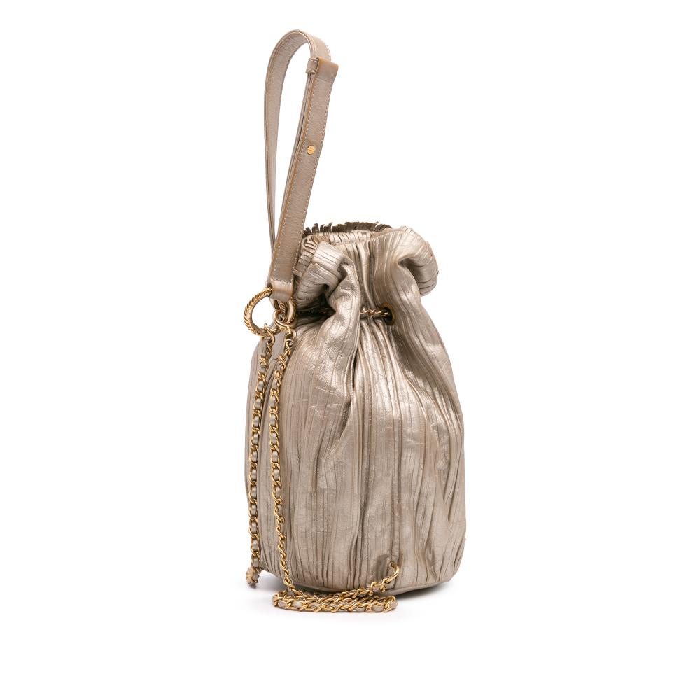 Chanel B Chanel Gold Calf Leather Small Metallic skin Coco Pleats Drawstring Backpack Italy