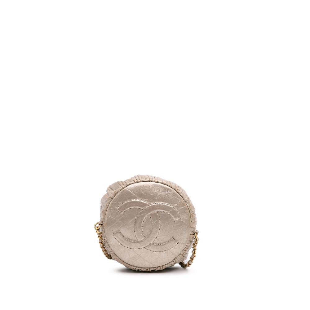 Chanel B Chanel Gold Calf Leather Small Metallic skin Coco Pleats Drawstring Backpack Italy