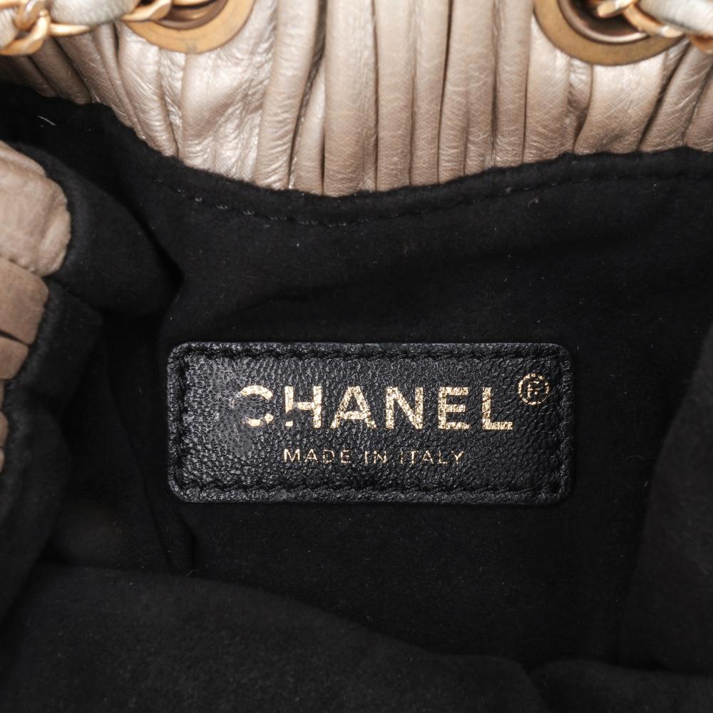 Chanel B Chanel Gold Calf Leather Small Metallic skin Coco Pleats Drawstring Backpack Italy