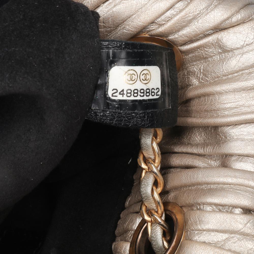 Chanel B Chanel Gold Calf Leather Small Metallic skin Coco Pleats Drawstring Backpack Italy