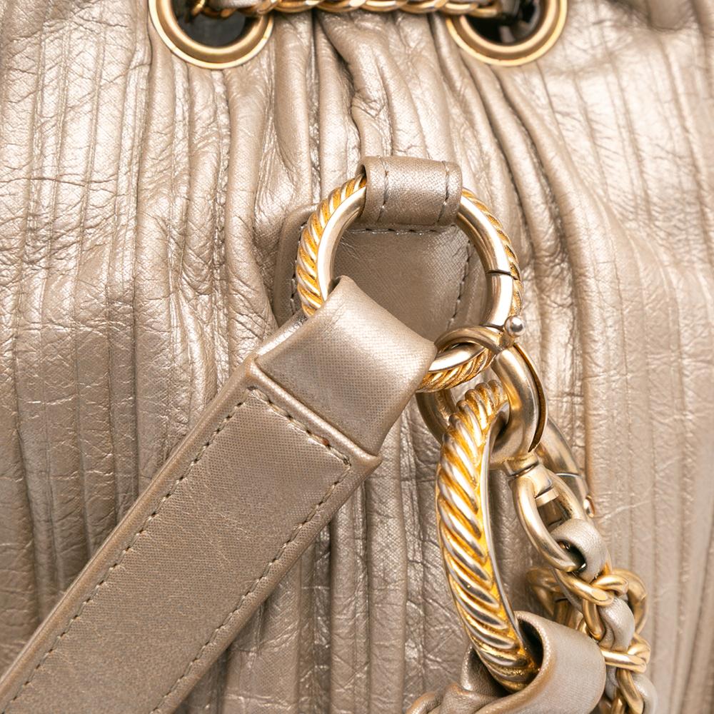 Chanel B Chanel Gold Calf Leather Small Metallic skin Coco Pleats Drawstring Backpack Italy
