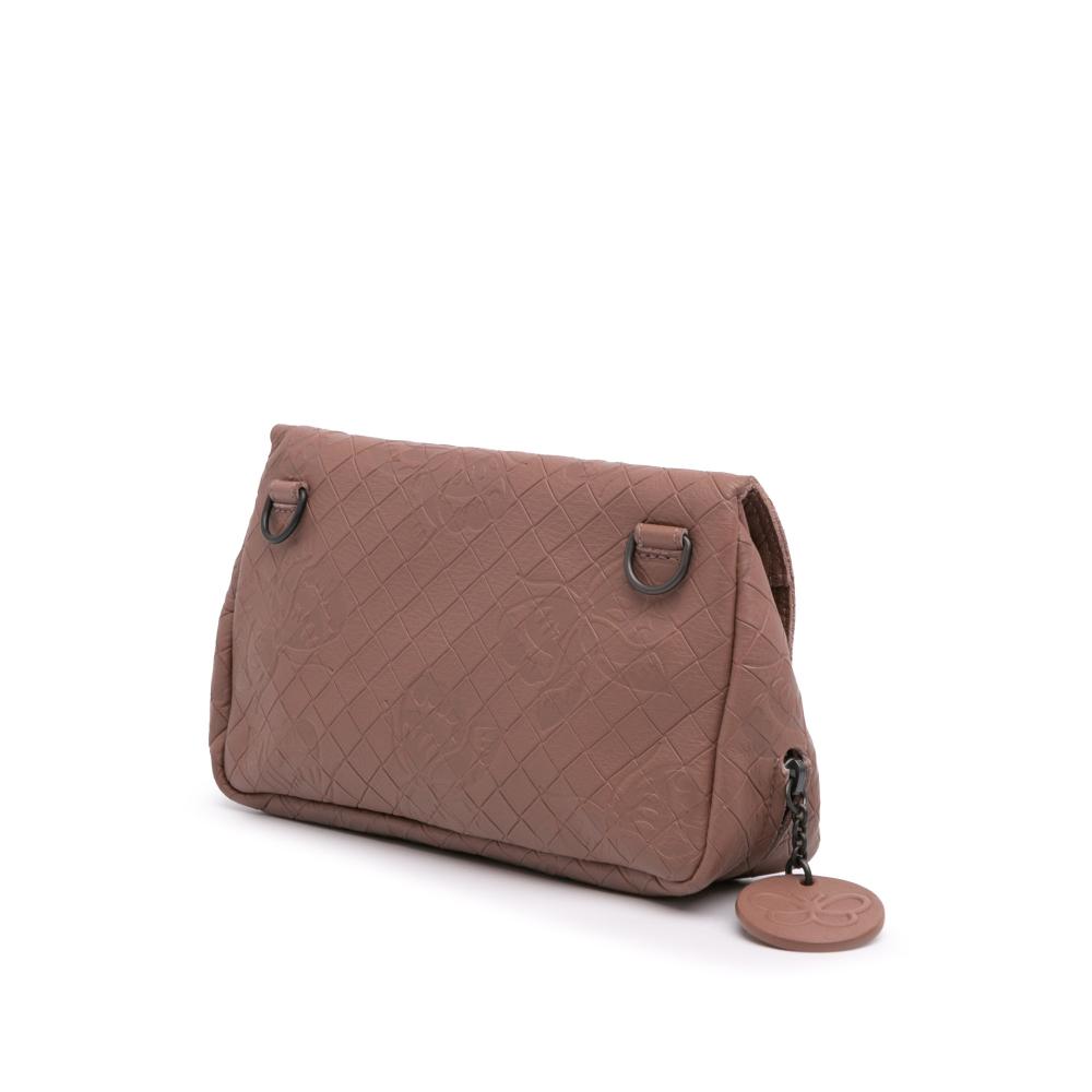 Bottega Veneta Pink Small Calfskin Intrecciomirage Embossed Butterfly Chain Crossbody Italy