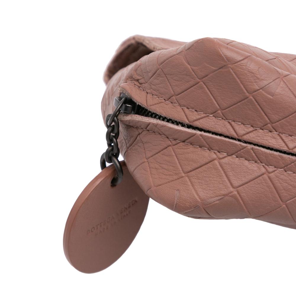 Bottega Veneta Pink Small Calfskin Intrecciomirage Embossed Butterfly Chain Crossbody Italy