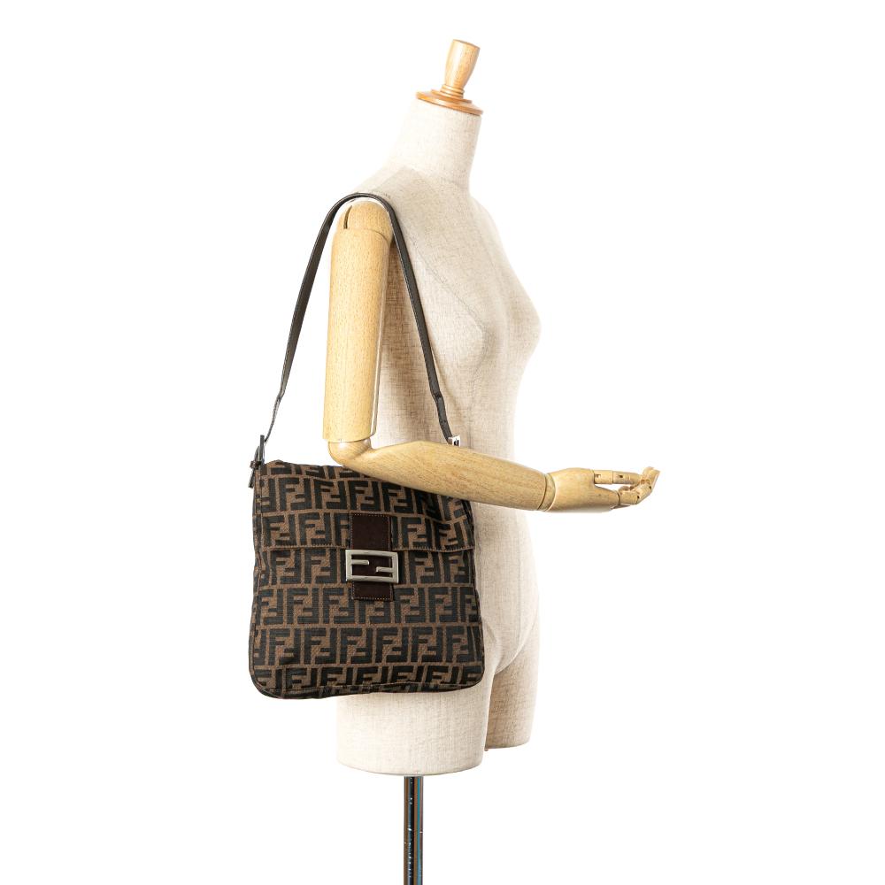 Fendi B Fendi Brown Canvas Fabric Zucca Shoulder Bag Italy