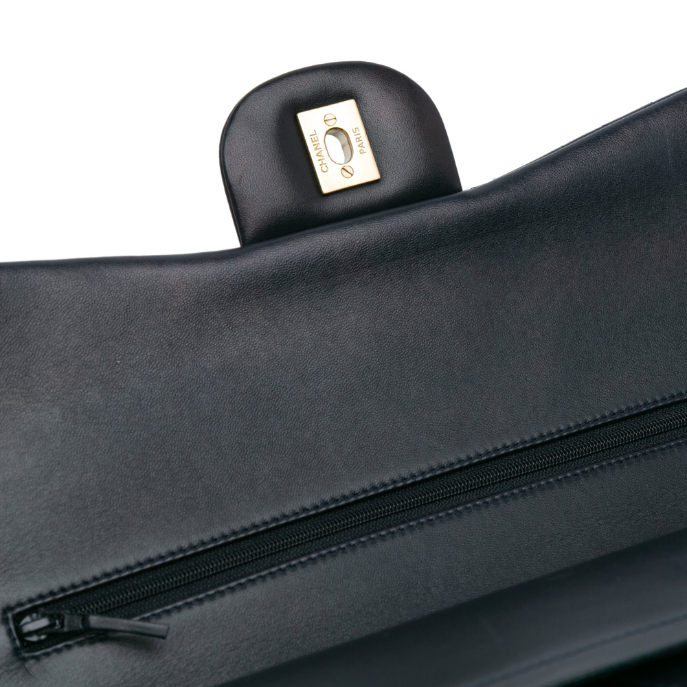 Chanel Classic Double Flap Jumbo Matelassè Lambskin Leather 2-Ways Flap Bag Blue