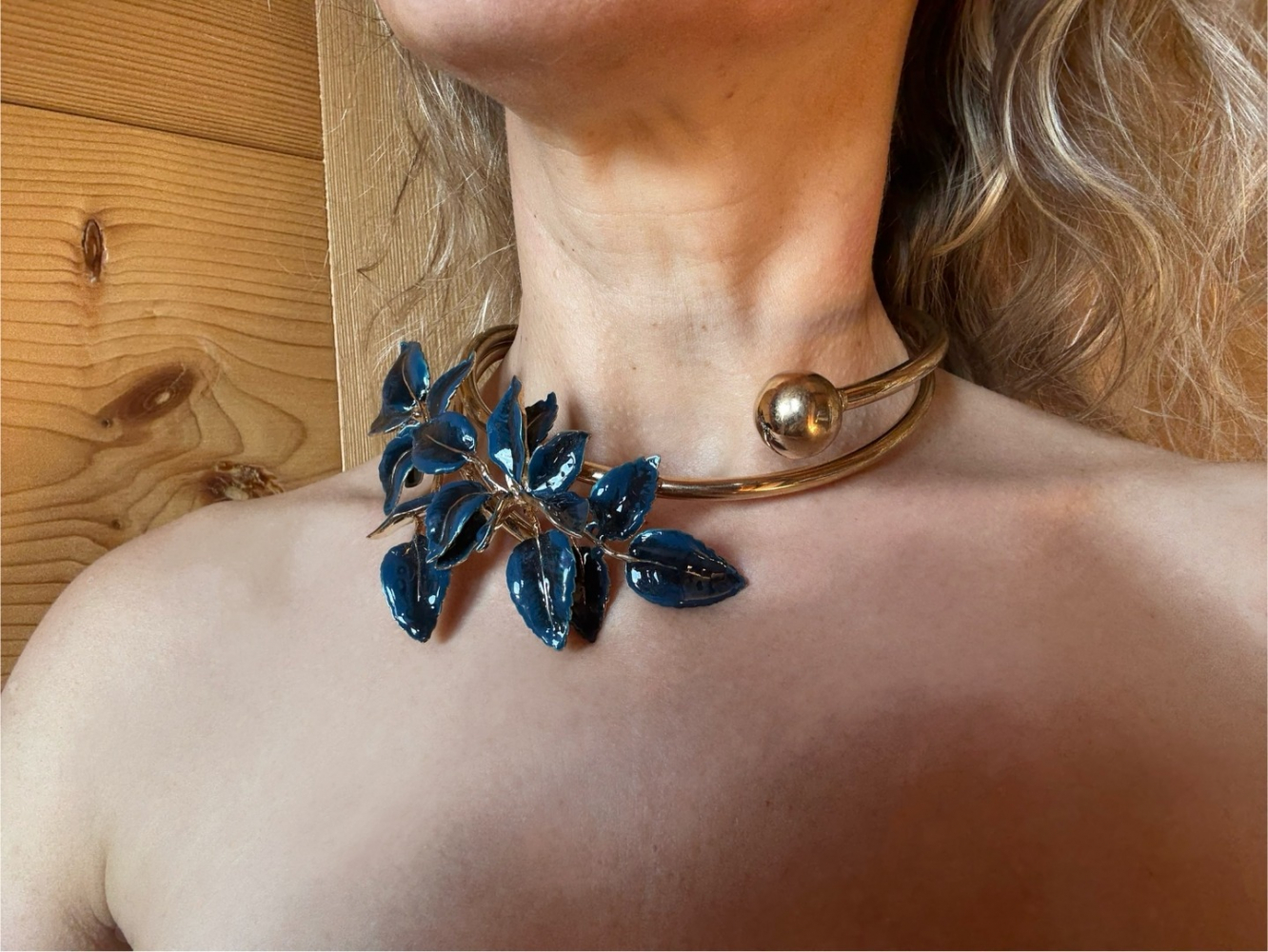 Elie Saab Magnificent blue and gold floral collar necklace