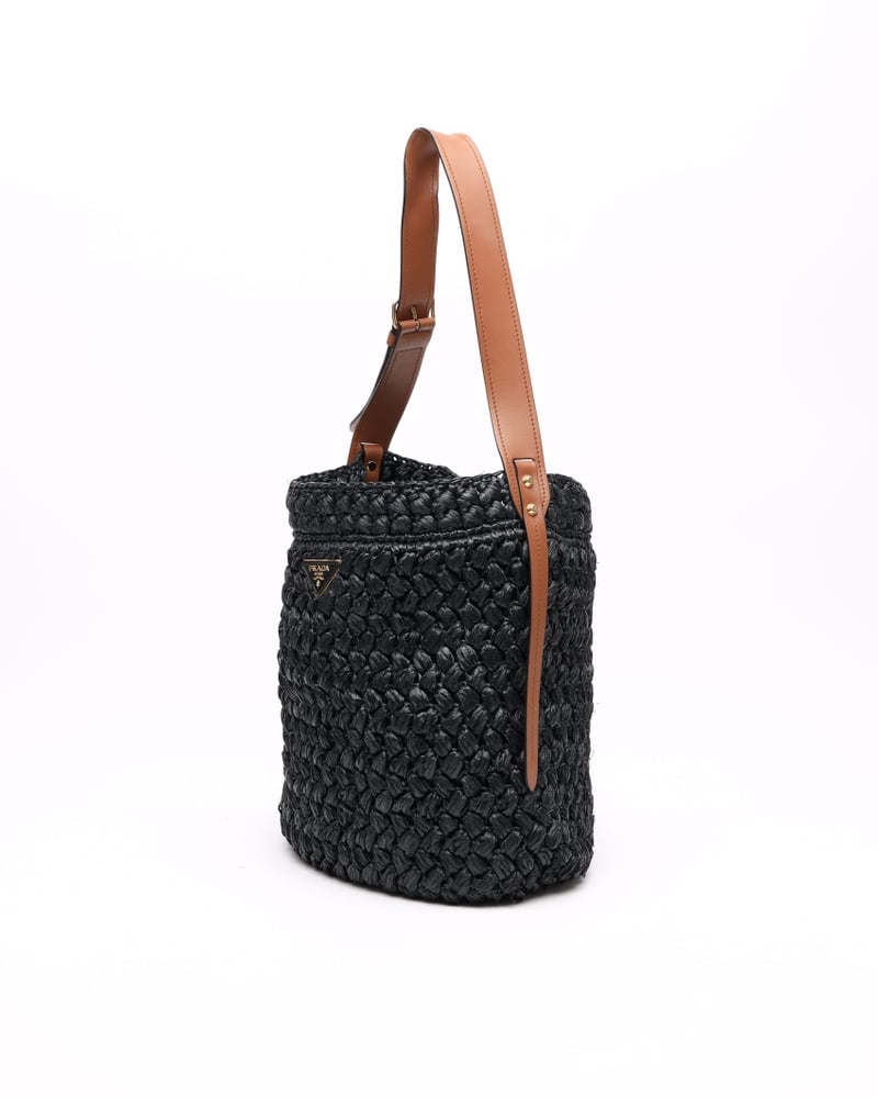 Prada Raffia City Calf Bucket Bag
