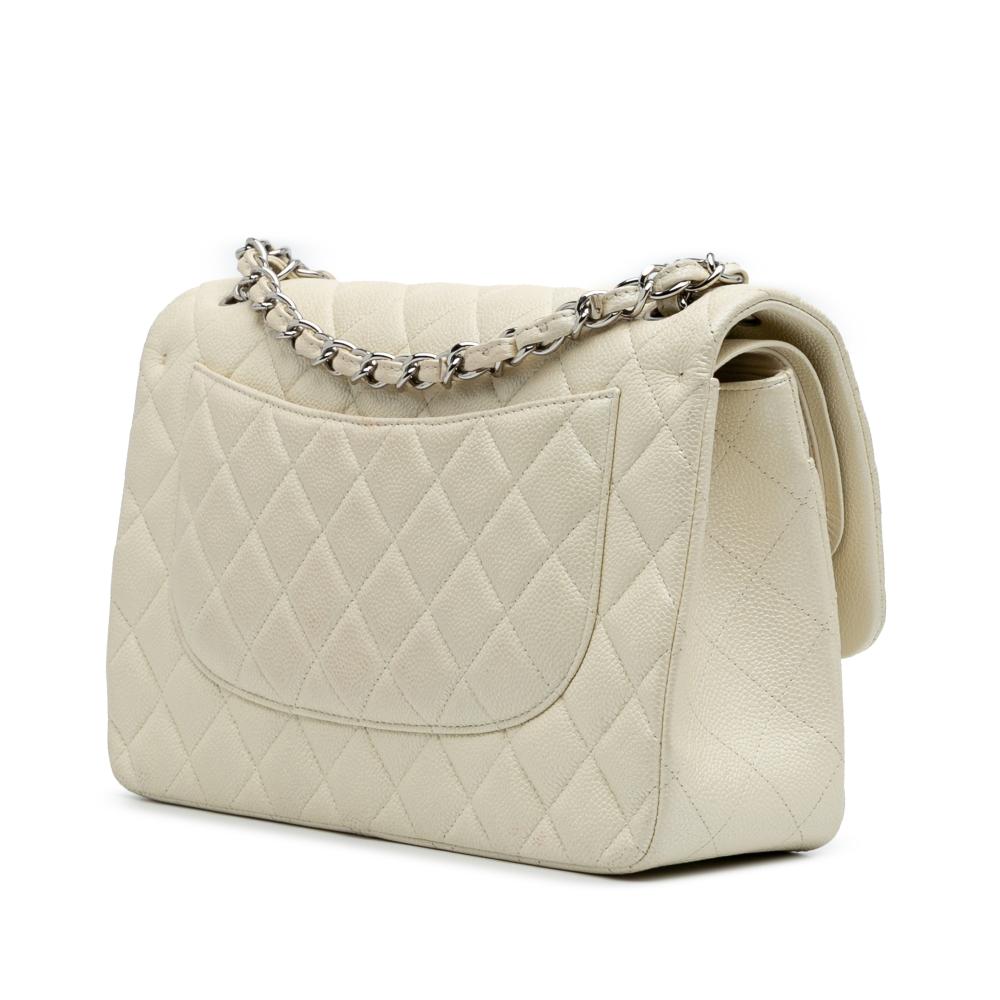 Chanel B Chanel White Ivory Caviar Leather Leather Jumbo Classic Caviar Double Flap Italy