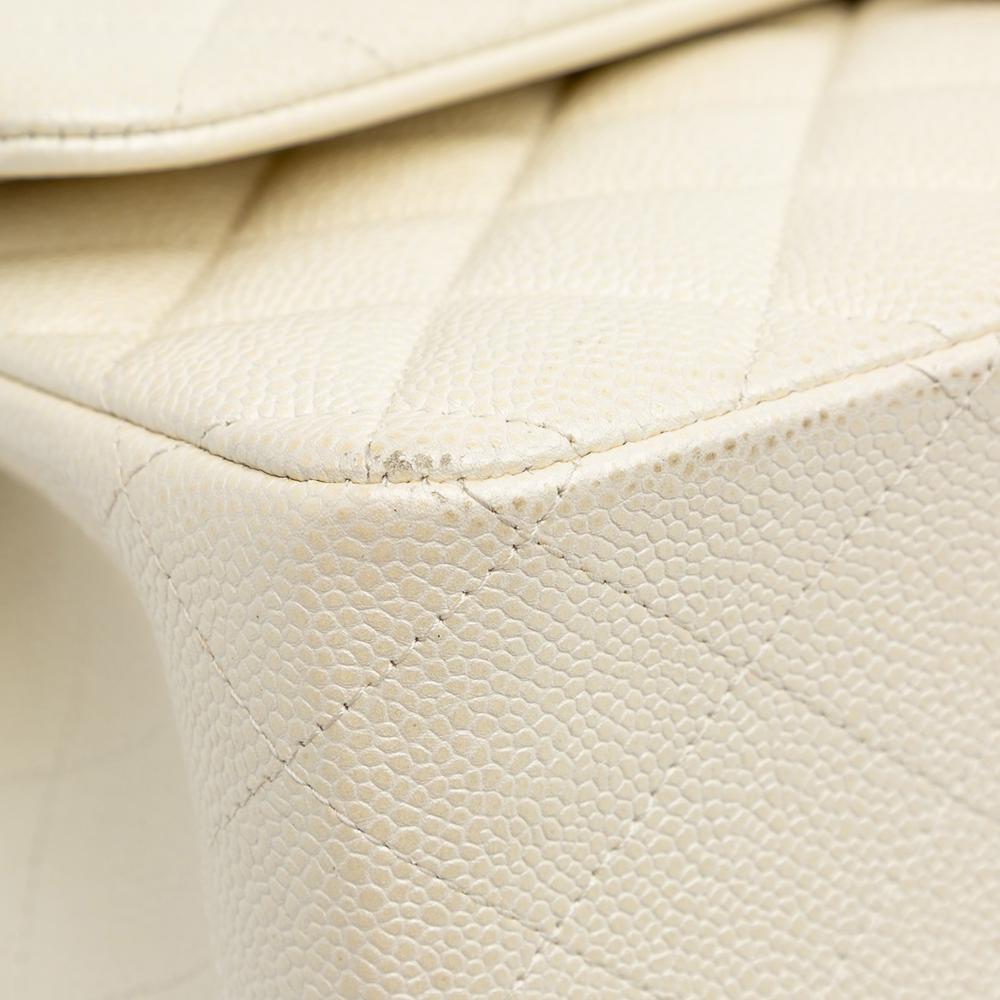 Chanel B Chanel White Ivory Caviar Leather Leather Jumbo Classic Caviar Double Flap Italy