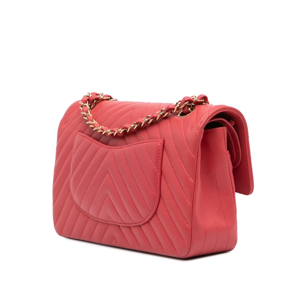 Chanel B Chanel Red Indian Red Lambskin Leather Leather Medium Classic Chevron Lambskin Double Flap France