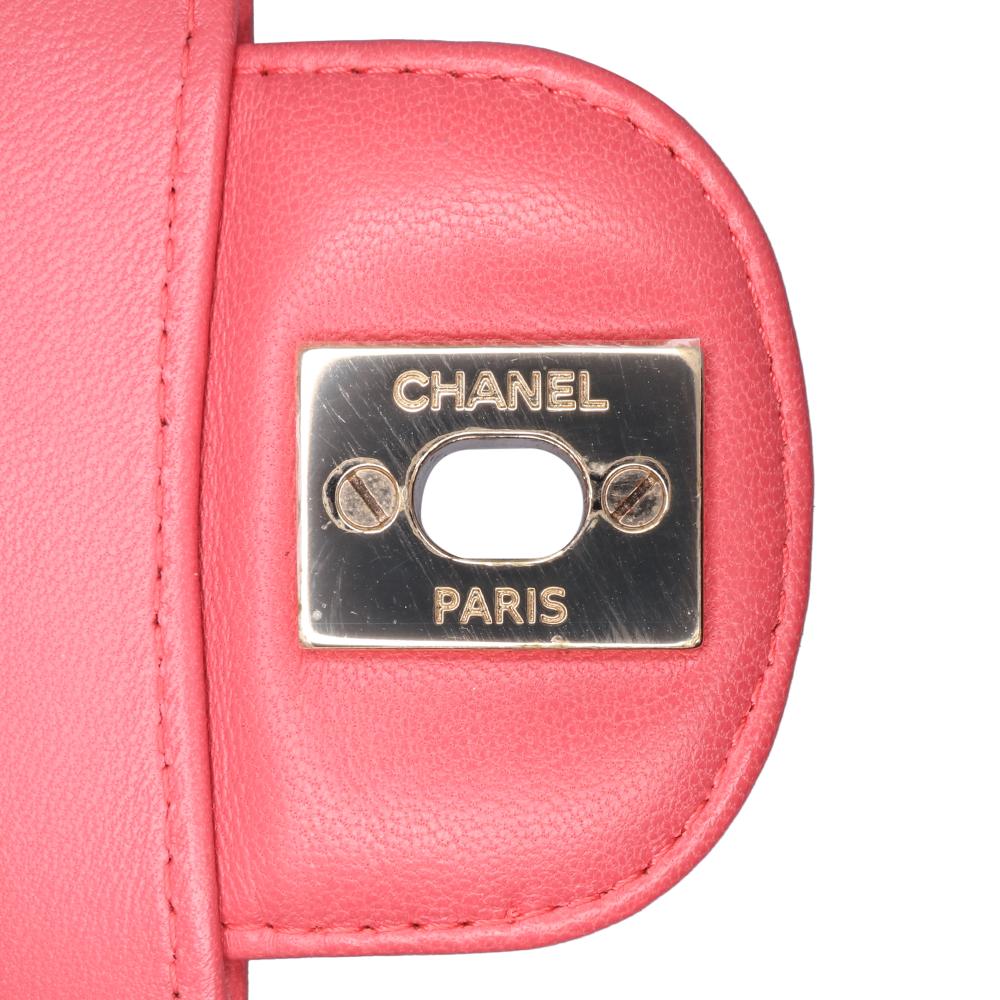 Chanel B Chanel Red Indian Red Lambskin Leather Leather Medium Classic Chevron Lambskin Double Flap France