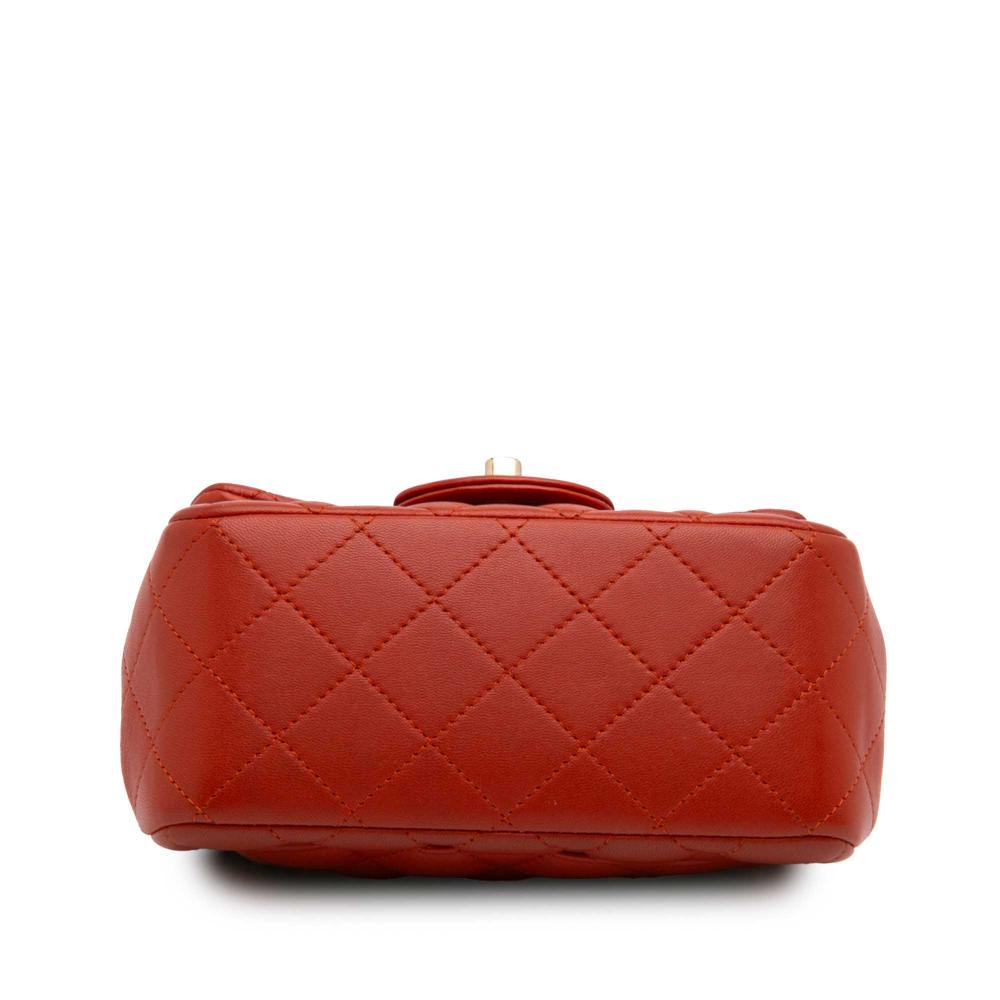 Chanel B Chanel Orange Lambskin Leather Leather Mini Square Classic Lambskin Single Flap Italy