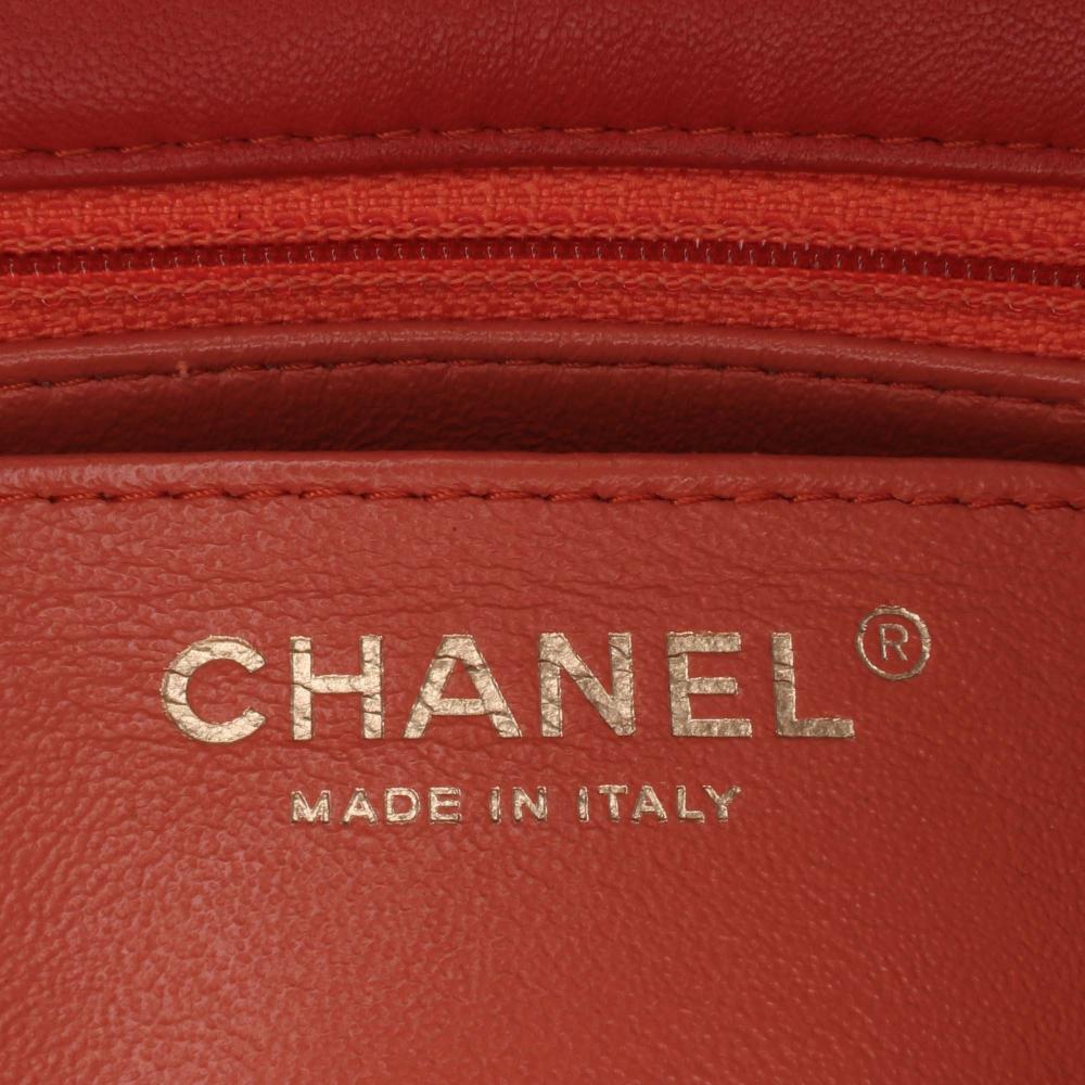Chanel B Chanel Orange Lambskin Leather Leather Mini Square Classic Lambskin Single Flap Italy