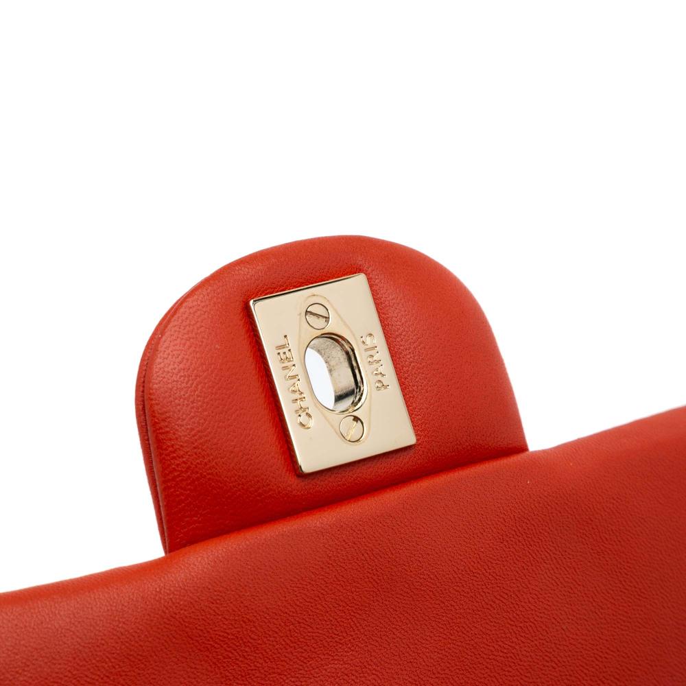 Chanel B Chanel Orange Lambskin Leather Leather Mini Square Classic Lambskin Single Flap Italy