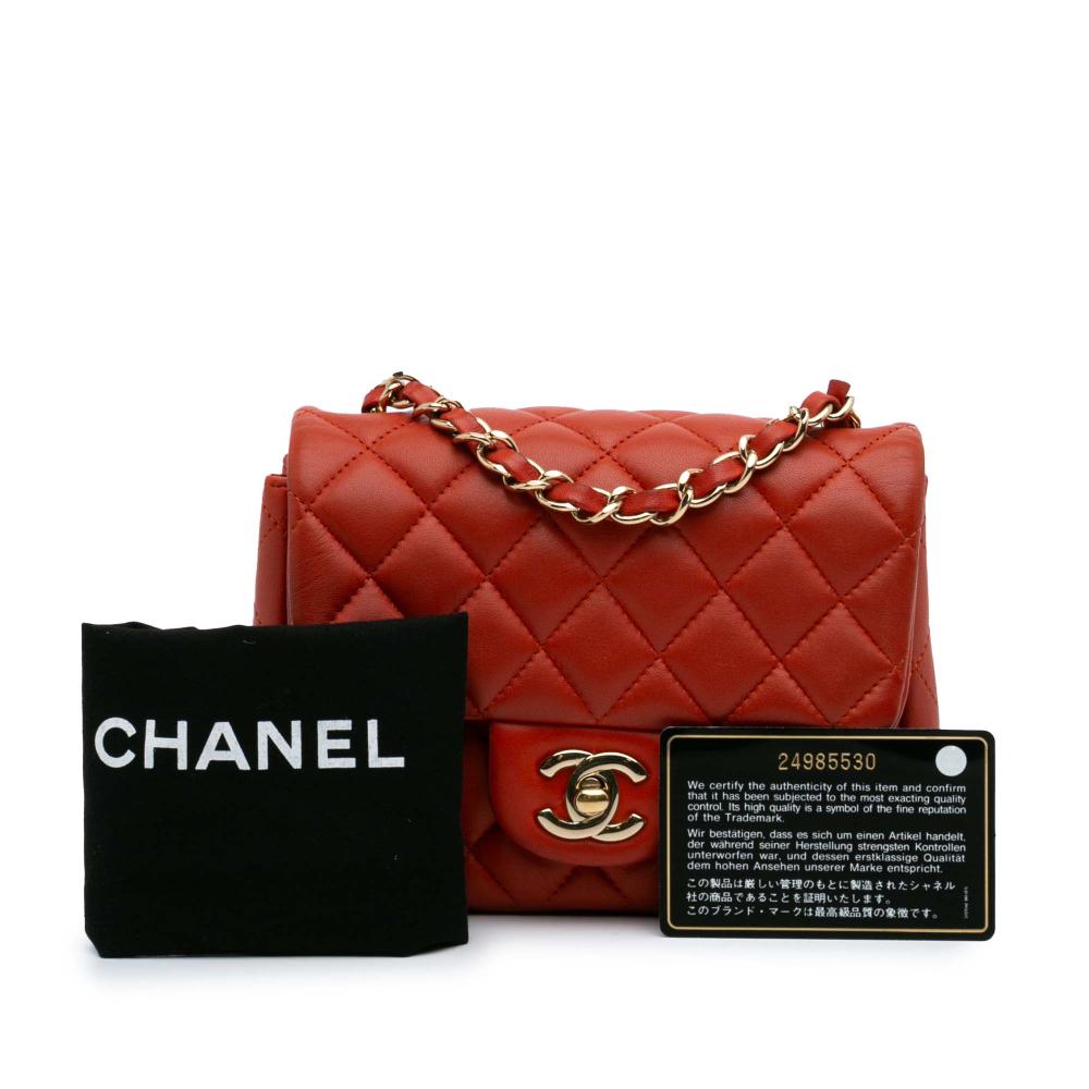 Chanel B Chanel Orange Lambskin Leather Leather Mini Square Classic Lambskin Single Flap Italy