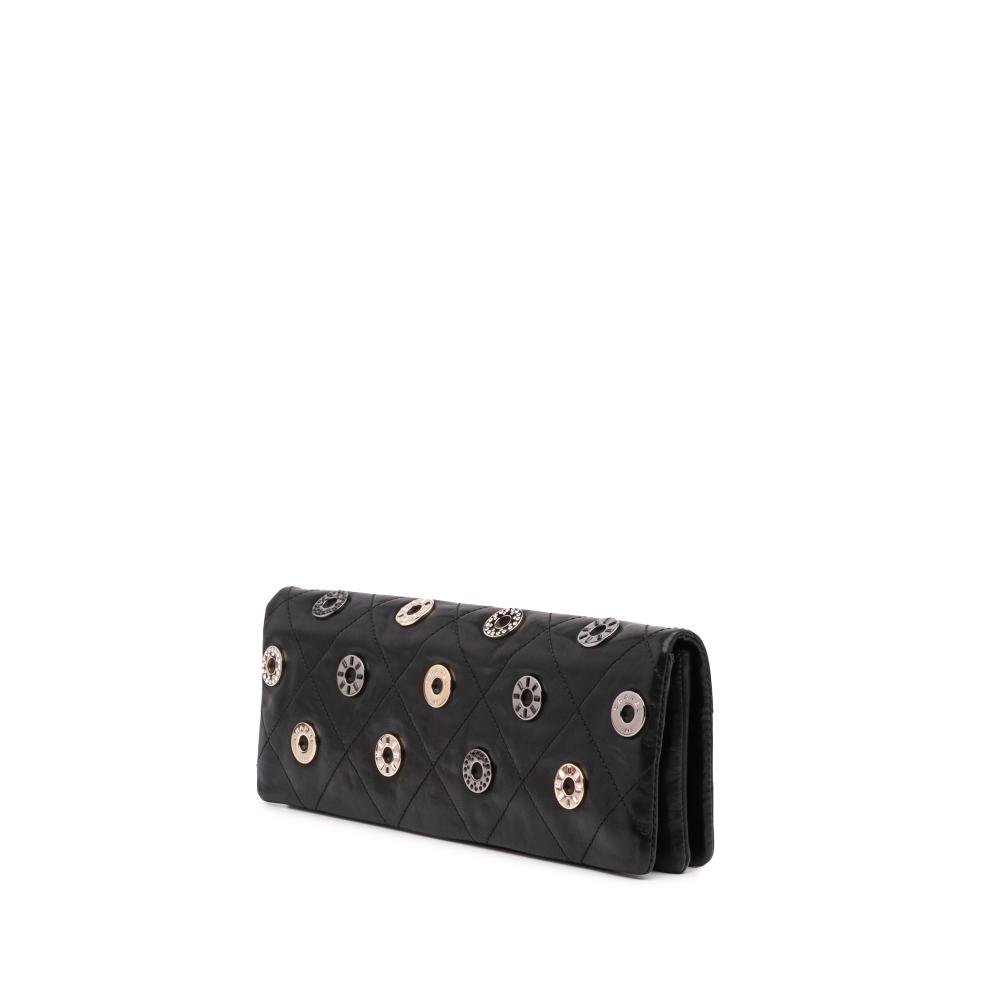 Chanel B Chanel Black Calf Leather Quilted skin Star Attitude Grommet Fold Over Clutch France