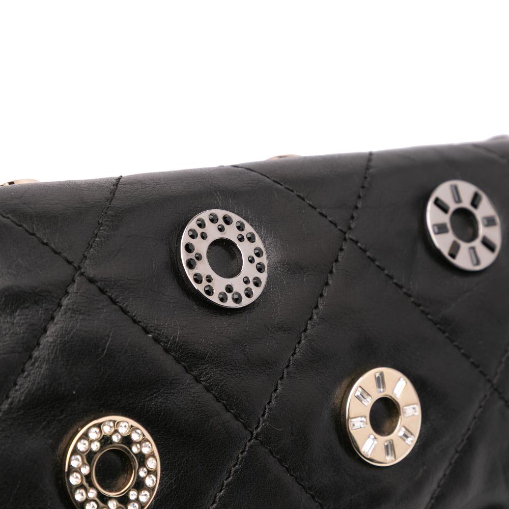 Chanel B Chanel Black Calf Leather Quilted skin Star Attitude Grommet Fold Over Clutch France