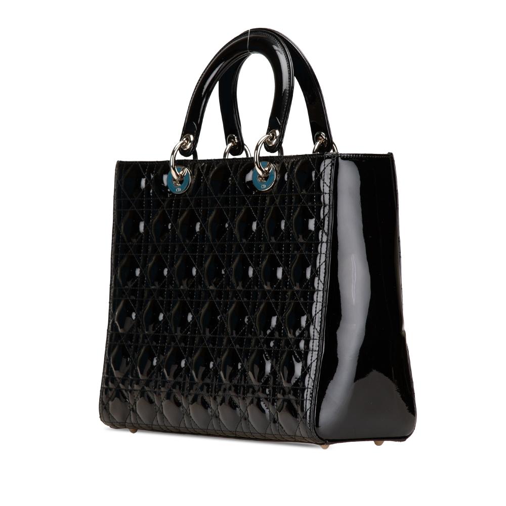 Christian Dior B Dior Black Patent Leather Leather Large Patent Cannage Lady Dior Italy