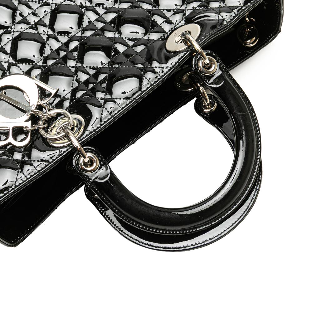 Christian Dior B Dior Black Patent Leather Leather Large Patent Cannage Lady Dior Italy