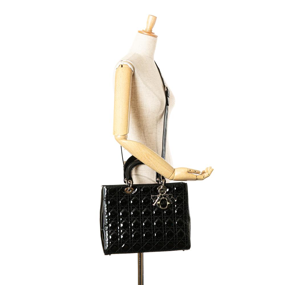 Christian Dior B Dior Black Patent Leather Leather Large Patent Cannage Lady Dior Italy