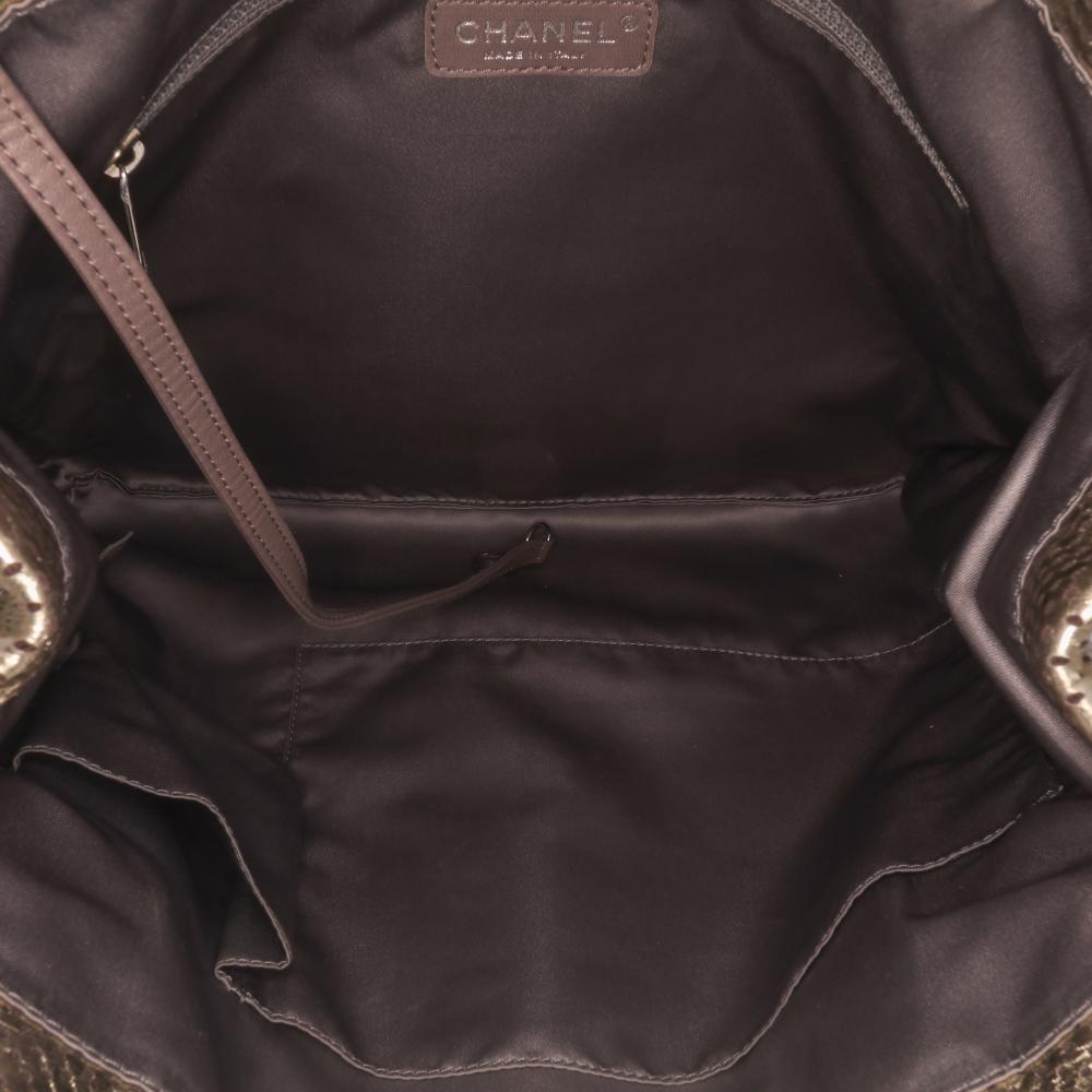 Chanel B Chanel Gold Calf Leather Perforated Crackled Metallic skin Drill Tote Italy