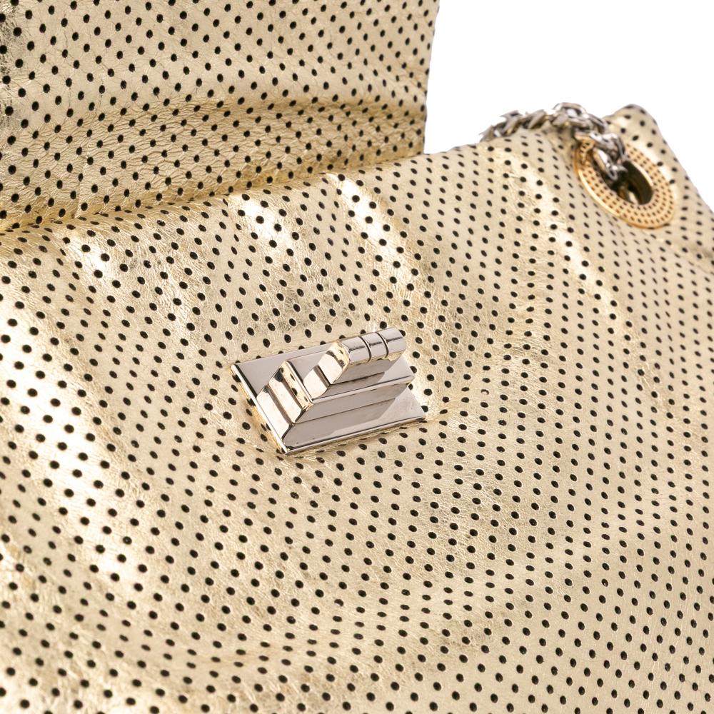 Chanel B Chanel Gold Calf Leather Perforated Crackled Metallic skin Drill Tote Italy