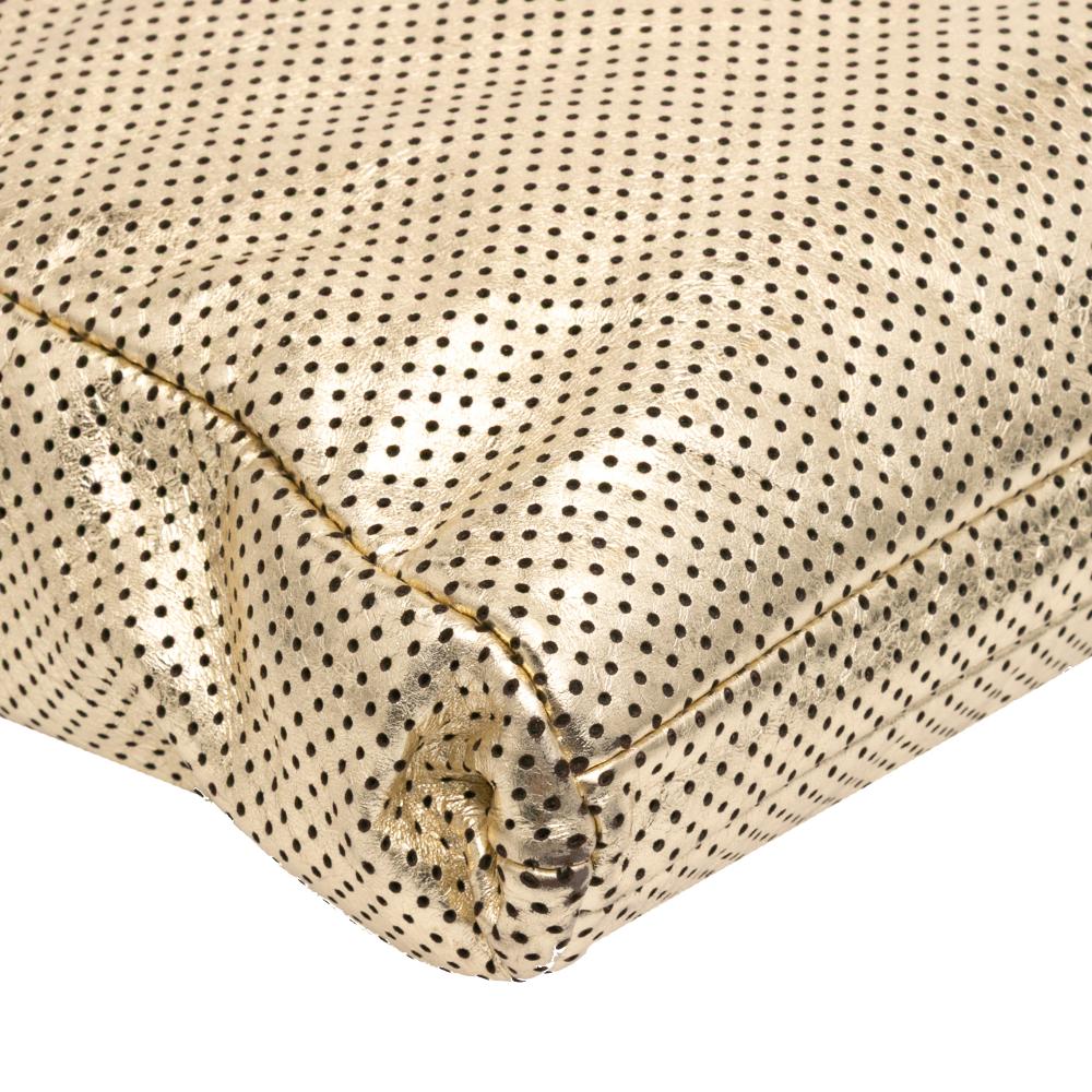 Chanel B Chanel Gold Calf Leather Perforated Crackled Metallic skin Drill Tote Italy