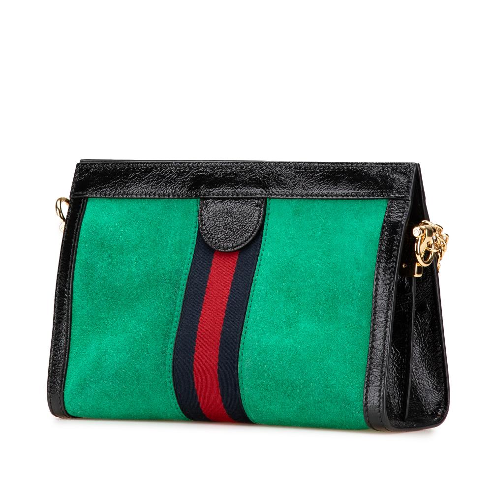 Gucci B Gucci Green with Black Suede Leather Small Ophidia Chain Crossbody Italy