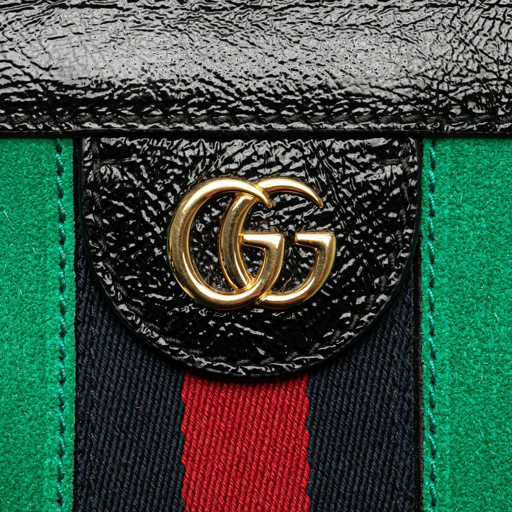 Gucci B Gucci Green with Black Suede Leather Small Ophidia Chain Crossbody Italy