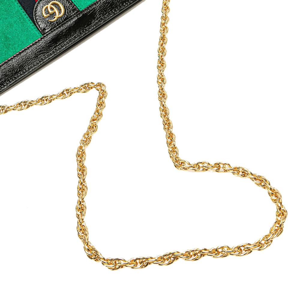Gucci B Gucci Green with Black Suede Leather Small Ophidia Chain Crossbody Italy